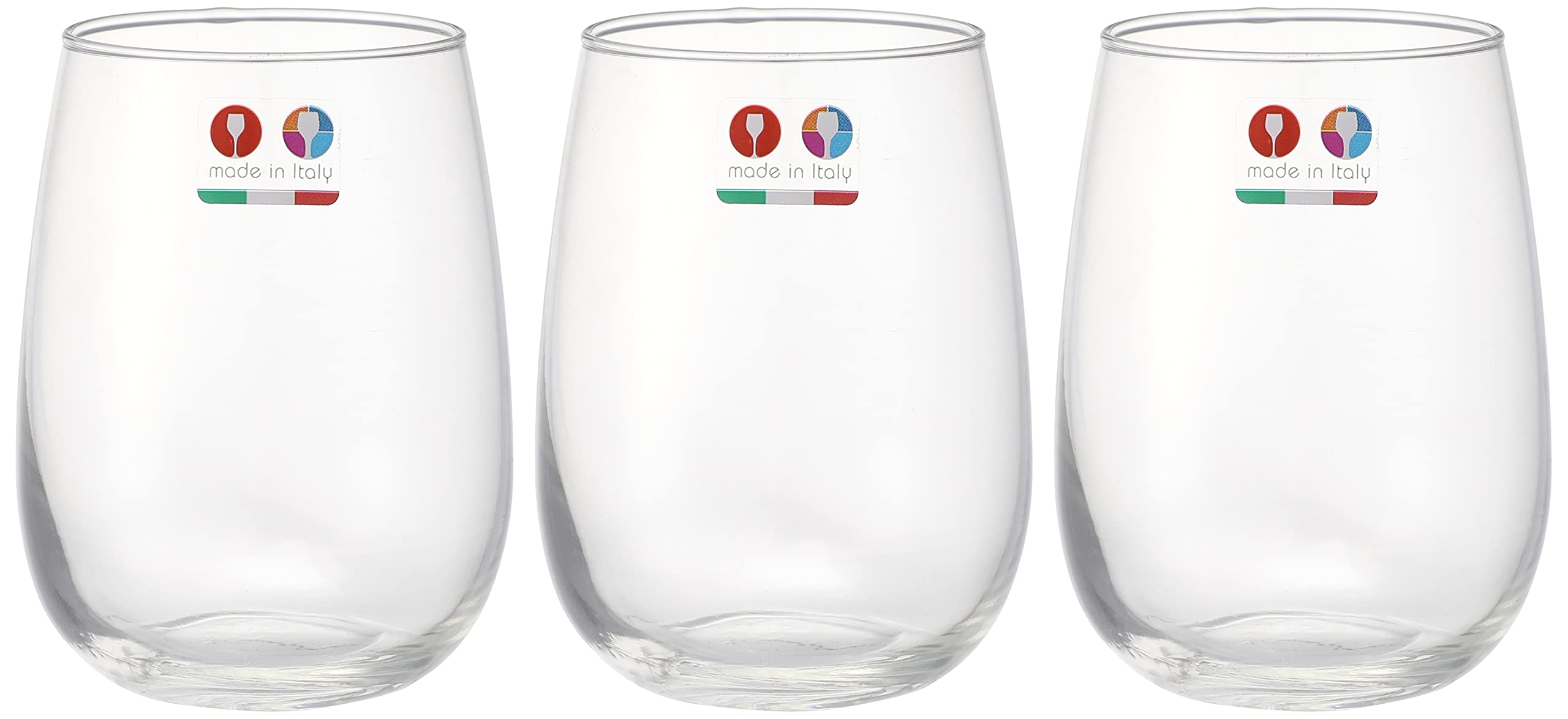 Borgonovo Glass Cups Set, 3 Pieces, Clear Drinking Cups for Everyday Use