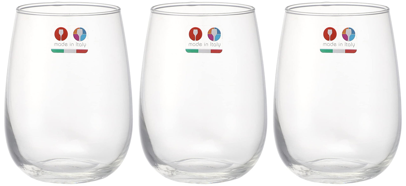 Borgonovo Glass Cups Set, 3 Pieces, Clear Drinking Cups for Everyday Use