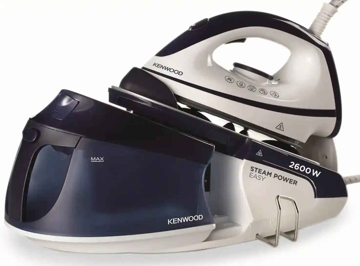 Kenwood 2600W Steam Station Iron – 1.8L Tank, Ceramic Soleplate, 180g Steam Boost, Anti-Drip, Auto Shut-Off, Self-Clean – White/Blue (SSP20.000WB)- Scratches And DAMAGE Box - Safqqa Egypt