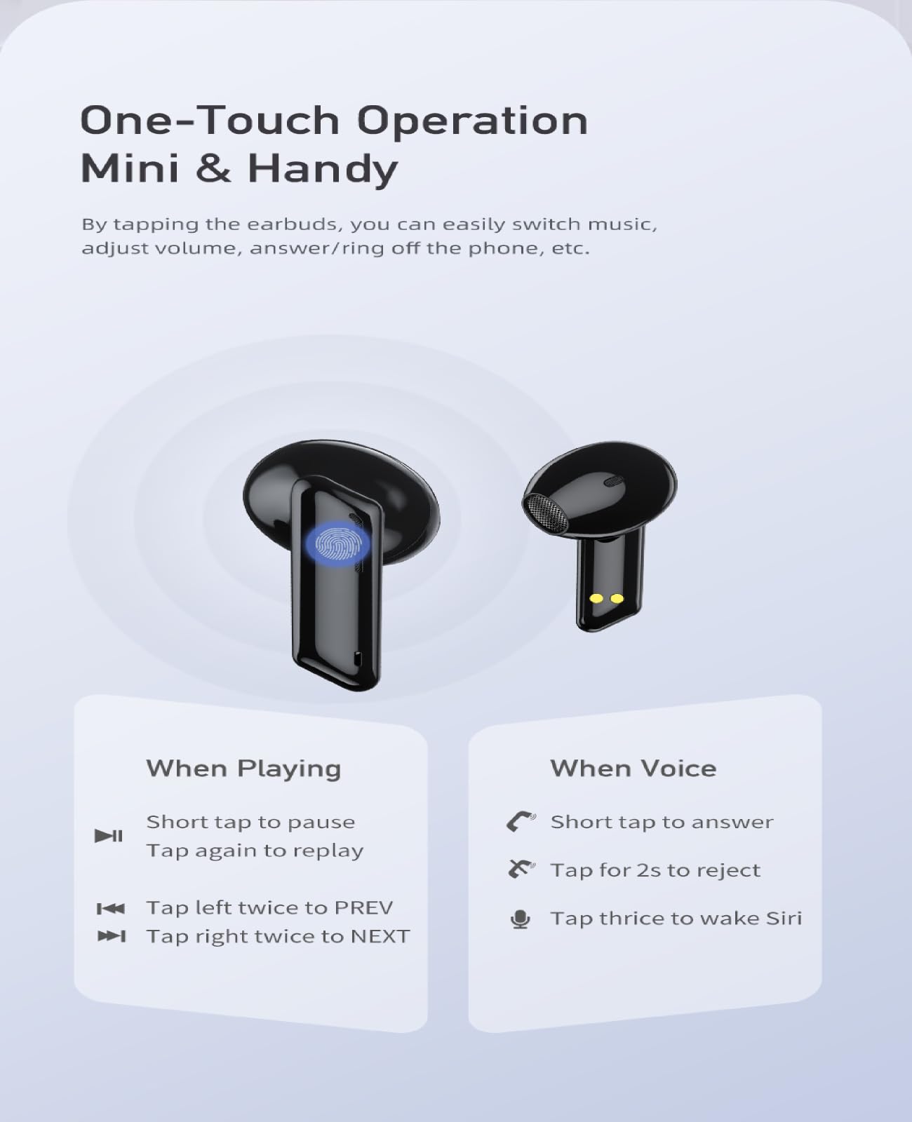  مرر المؤشر فوق الصورة لتكبيرها سماعات داخل الأذن ميني 5.0 لاسلكية متوافقة مع البلوتوث ميكروفون تحكم باللمس بدون يدين - لون اسود في الداخل