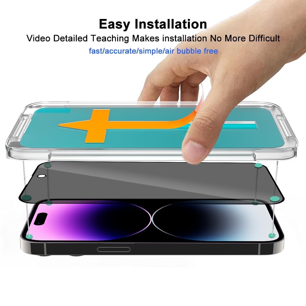 Privacy 9H Tempered Glass Screen Protector With Easy Installation Frame INCLUDED 3D Protector Edge to Edge Protection For iPhone (iPhone 14 Pro Max)