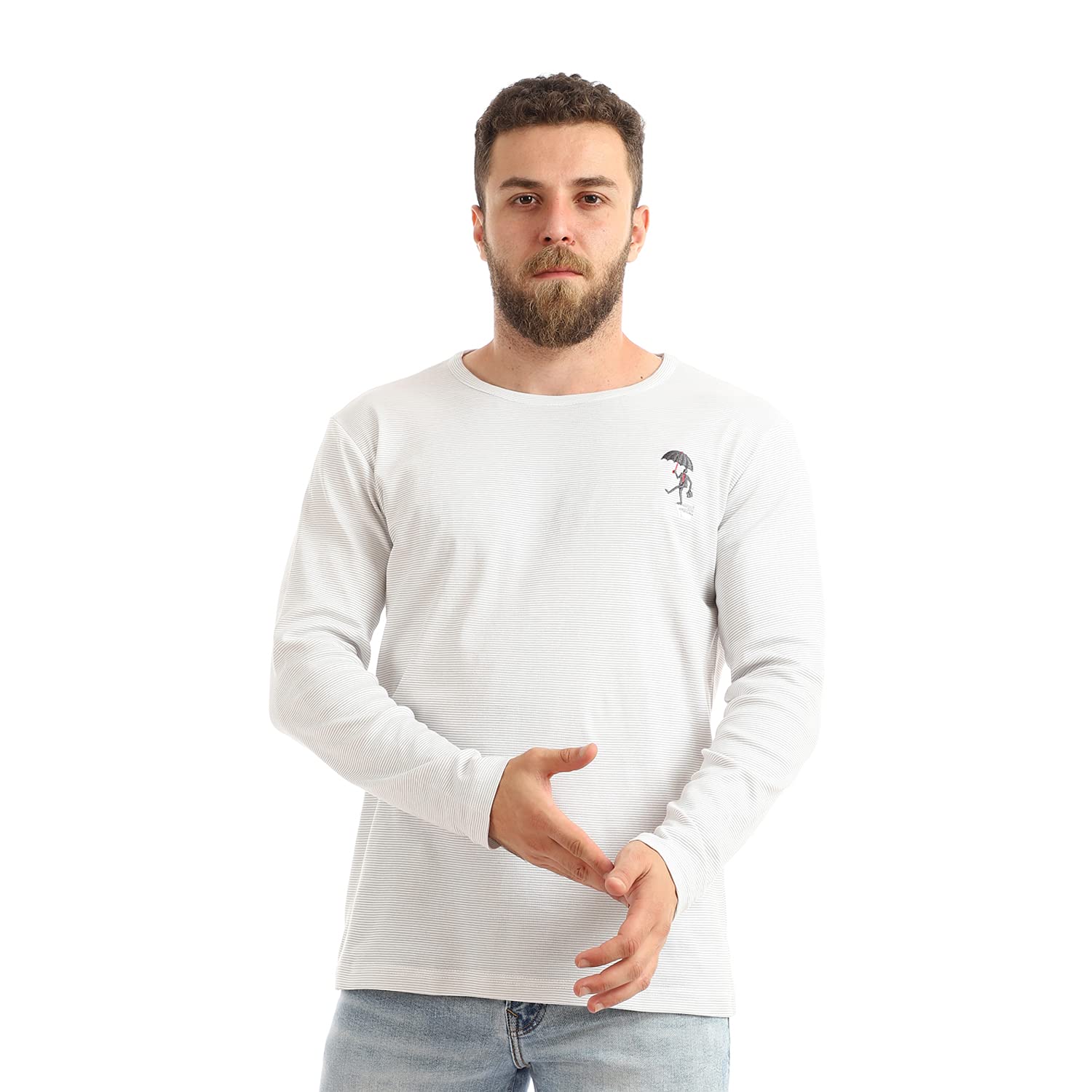 Off Cliff Stripped Crew Neck Long Sleeves Sweatshirt For Men,• Stylish striped pattern for a modern appearance - Safqqa