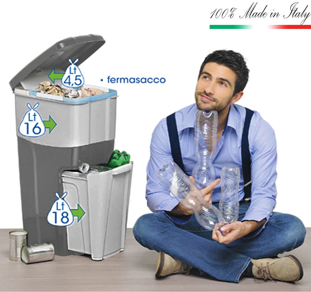 Bama 3-Section Recycling Bin Made in Italy