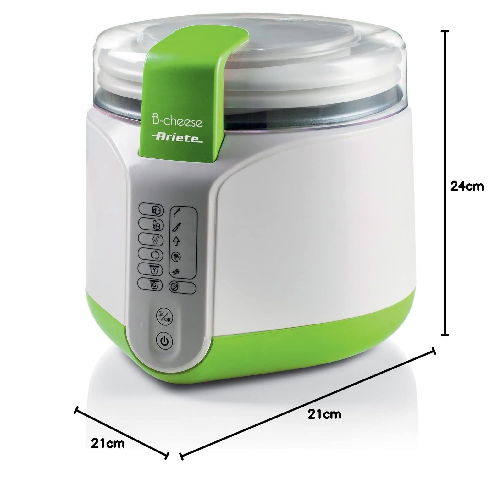 Ariete 615 B-Cheese Machine for Parmesan Cheese and Yogurt, 6 Preset Programmes, Removable Non-Stick Basket, Suitable for Vegans and Incompatibility Recipe Book, 500W, White/Green