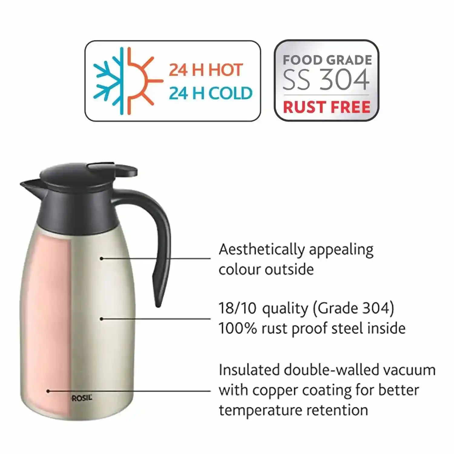 Borosil Stainless Steel Oyster Vacuum Insulated Teapot, Double Wall, Thermal Tea Pot, Hot & Cold Beverage Flask, Leak Proof, 2L - Silver-Have Scratches - Safqqa Egypt