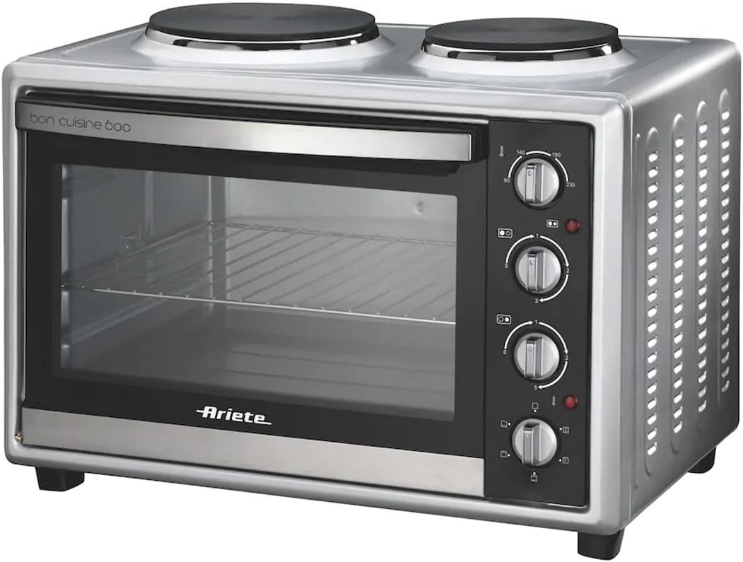 فرن أرييتي بون كوزين الكهربائي بسعة 60 لترًا، ضوء داخلي ووظيفة روتيسيّري تسهل طهي أطباق كاملة مثل الدجاج أو البيتزا