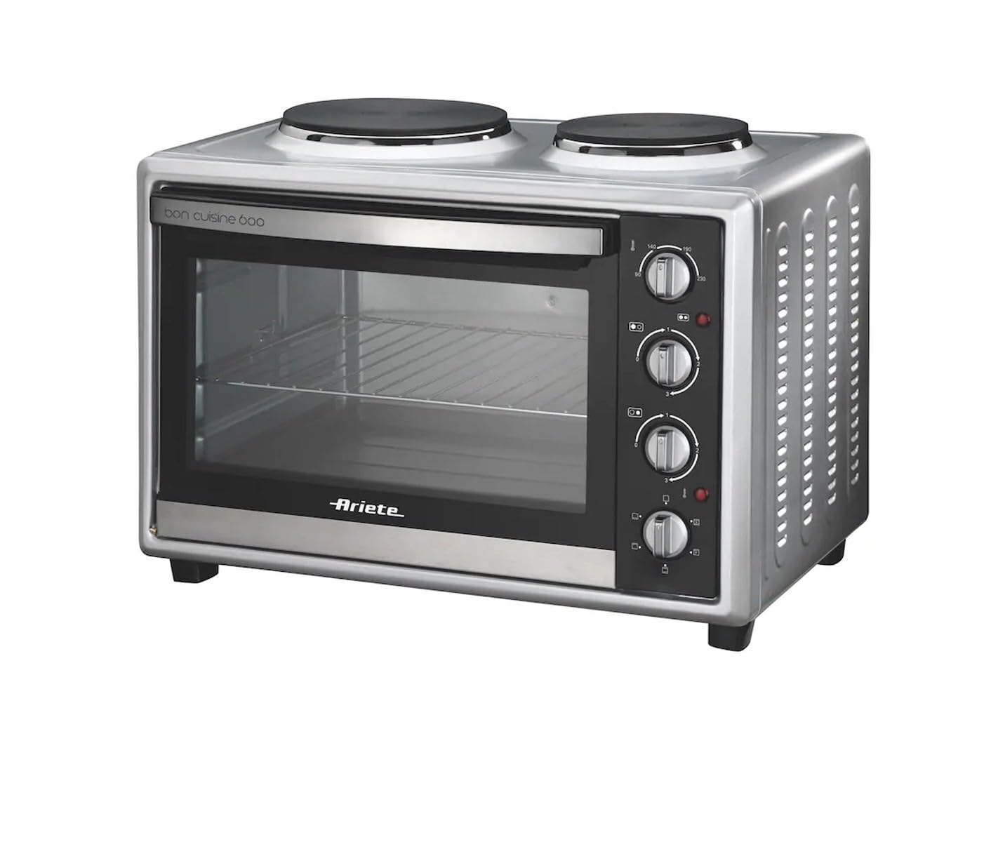 فرن أرييتي بون كوزين الكهربائي بسعة 60 لترًا، ضوء داخلي ووظيفة روتيسيّري تسهل طهي أطباق كاملة مثل الدجاج أو البيتزا