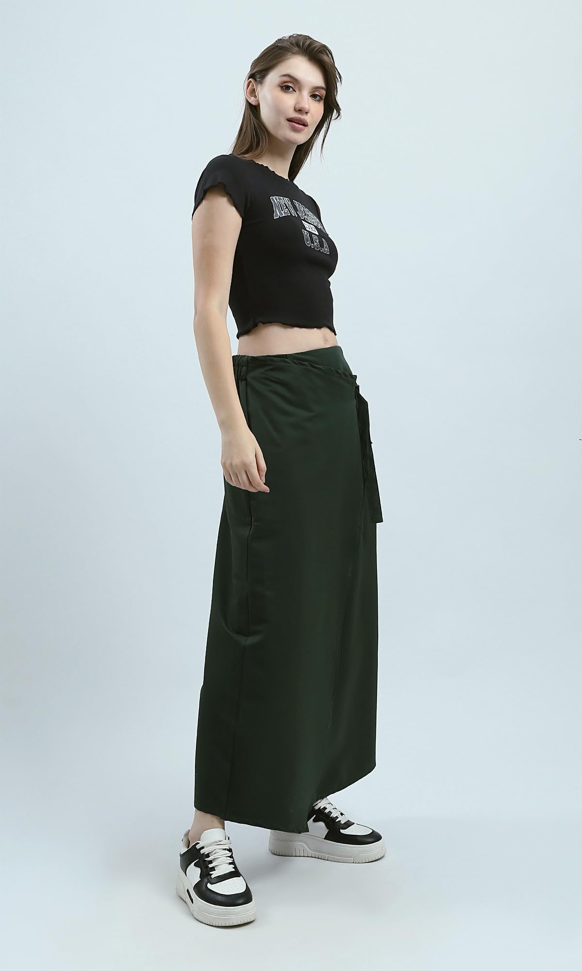 Ravin Womens Elastic Waist Dark Green Feminine Slip-On Skirt
