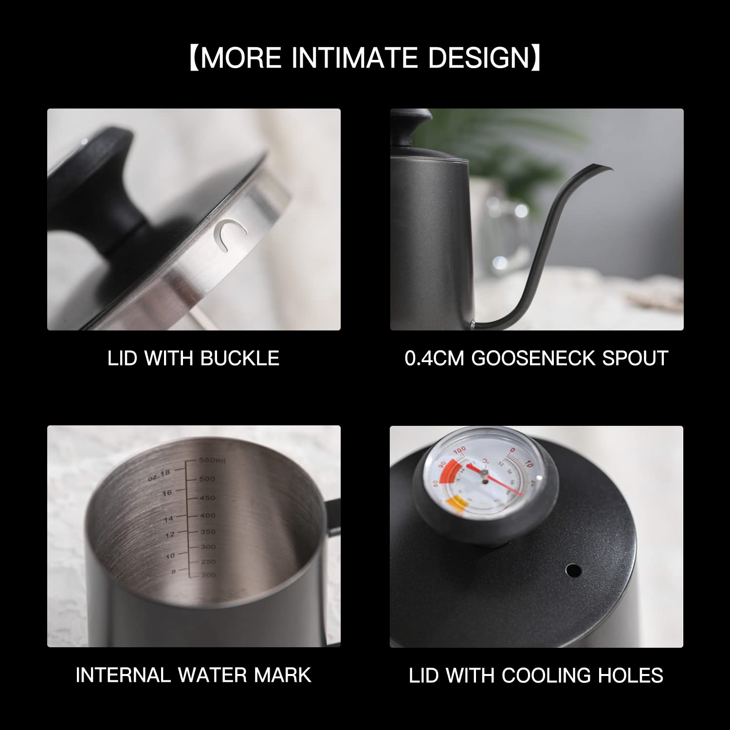 غلاية قهوة يدوية من ستاريسو بسعة 550 مل من الستانلس ستيل مع فوهة دقيقة وترمومتر – خدوش طفيفة وعلبة تالفة