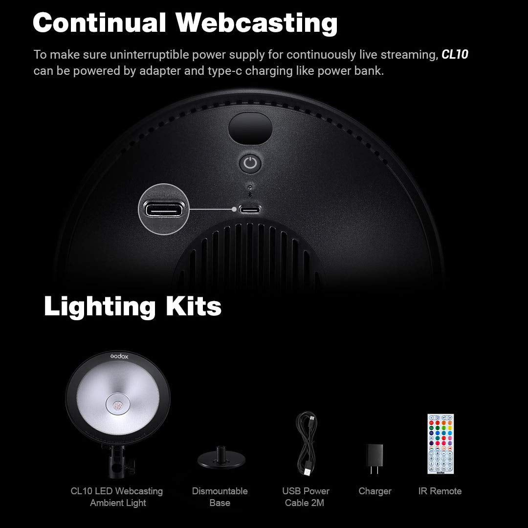 Godox CL-10 LED Webcasting Ambient Light – RGB Streaming Light with 36,000 Colors & 39 Effects – Safqqa Egypt