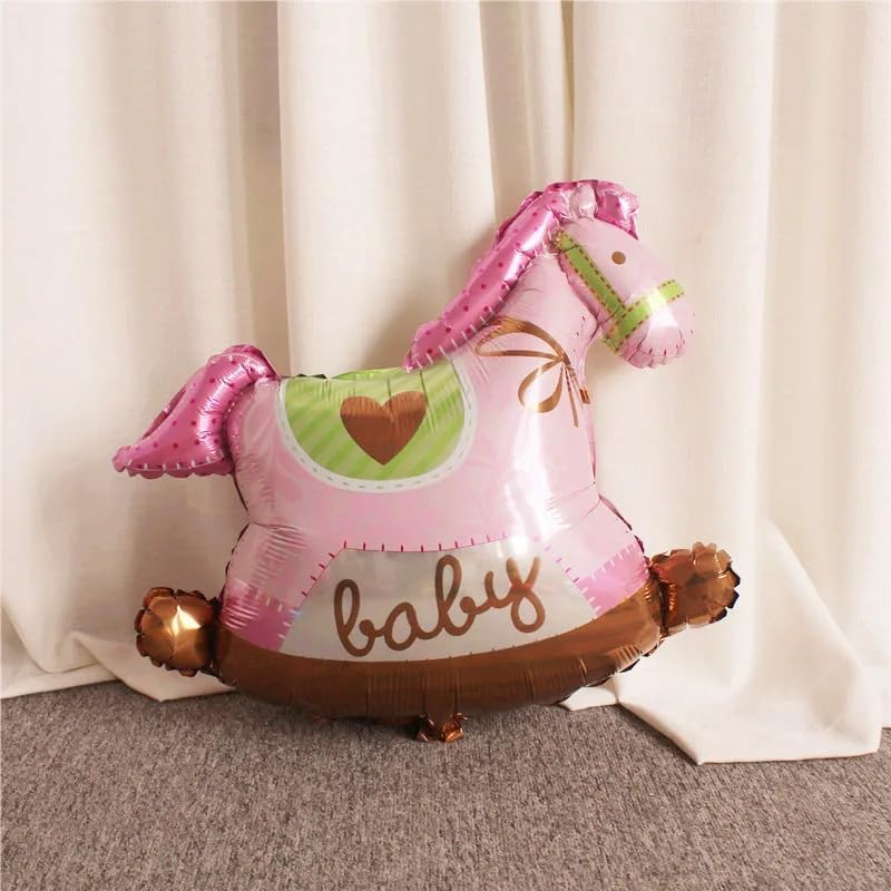 بالونات فويل كبيرة على شكل حصان عليها كلمة بيبي يمكن ملؤها بالهواء أو الهيليوم تتضمن ماصة مصنوعة خصيصا لحفلات استقبال المولود - متعددة الألوان