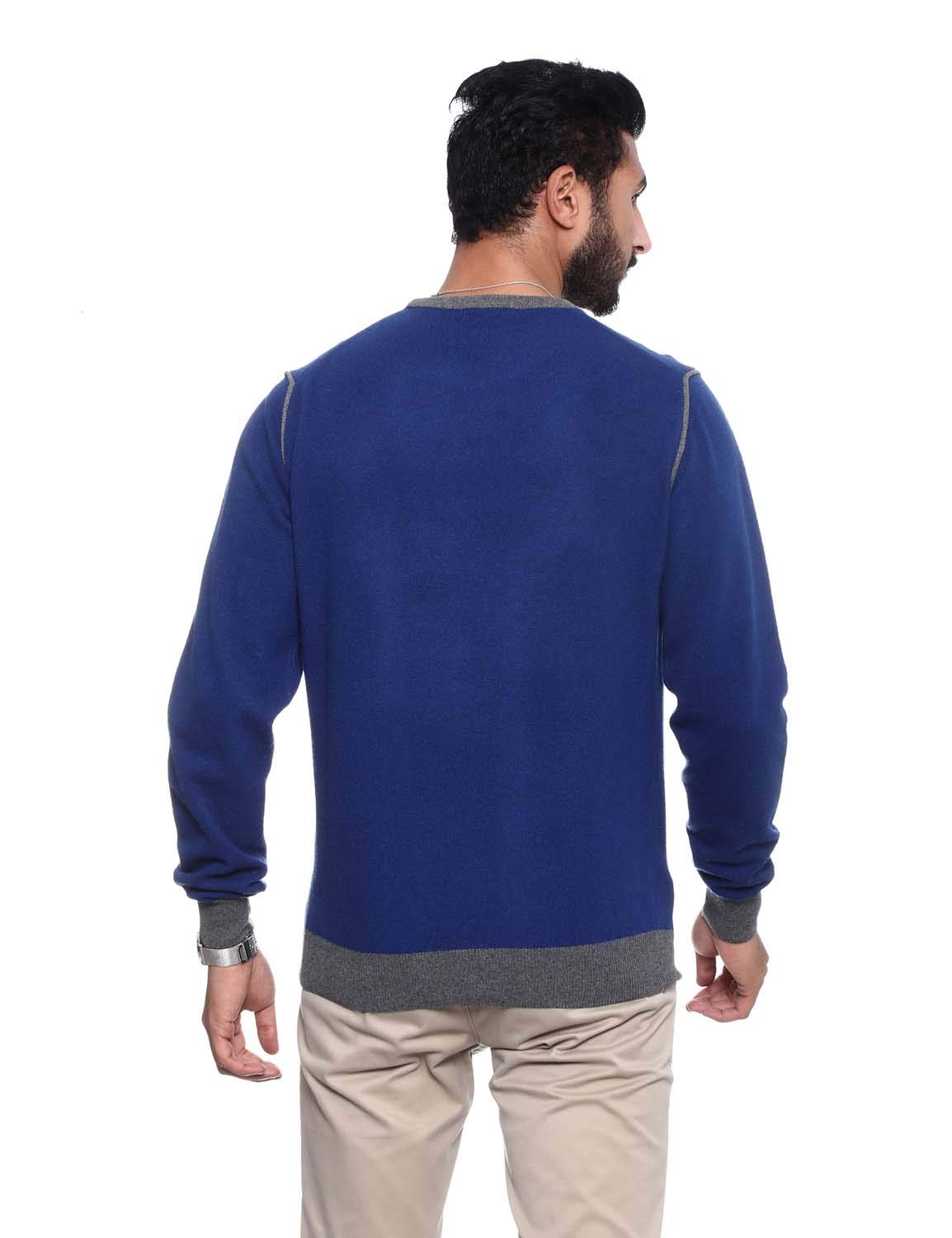 Bella Donna Men’s Round Neck Long Sleeve Contrast Ribbed Trim Pullover