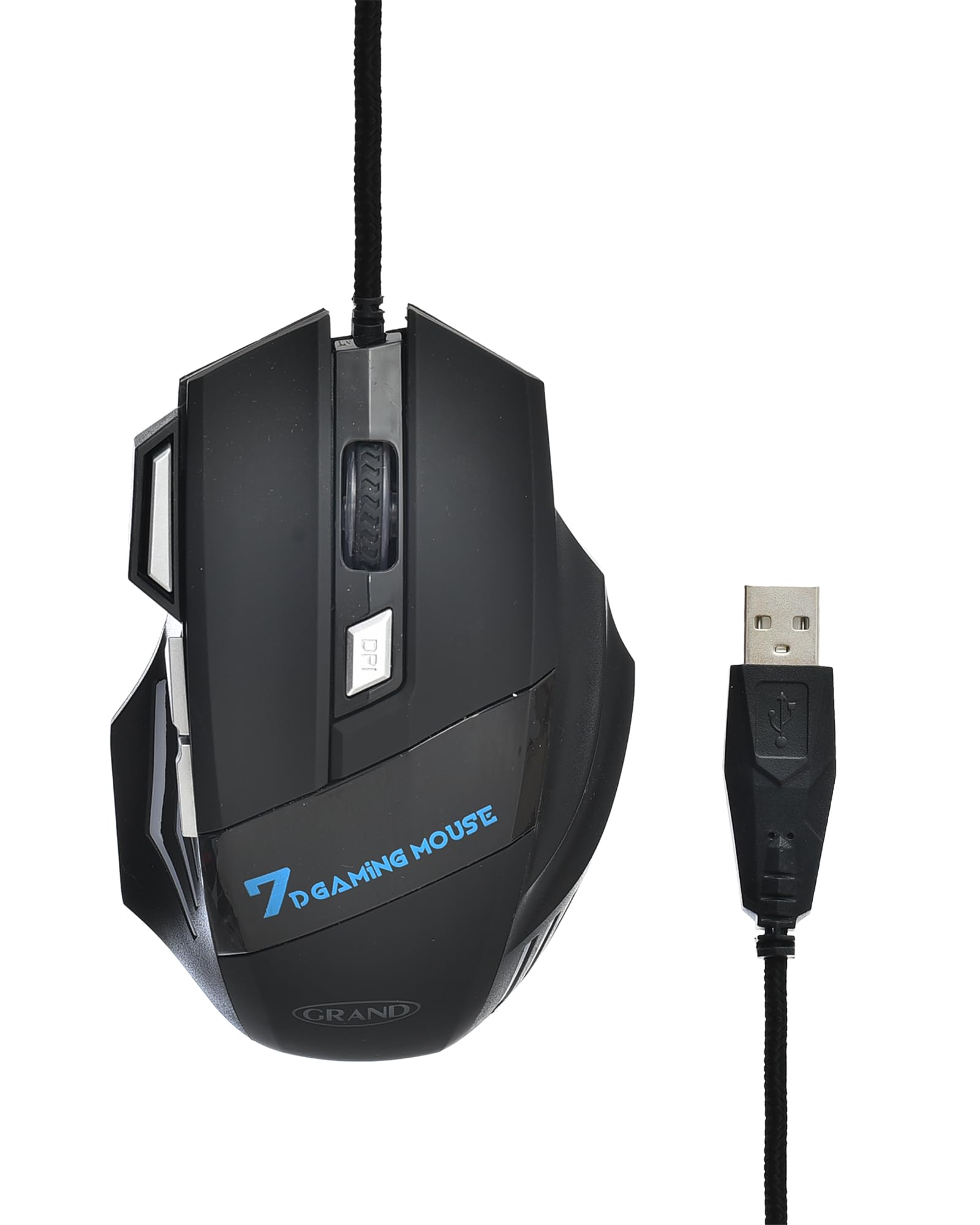 Generic GRAND QS-1700 Gaming Mouse Colorful Lightning With Seven Button And Nylon Braided Wire Elegant Appearance EfficientFor Computer - Black Silver