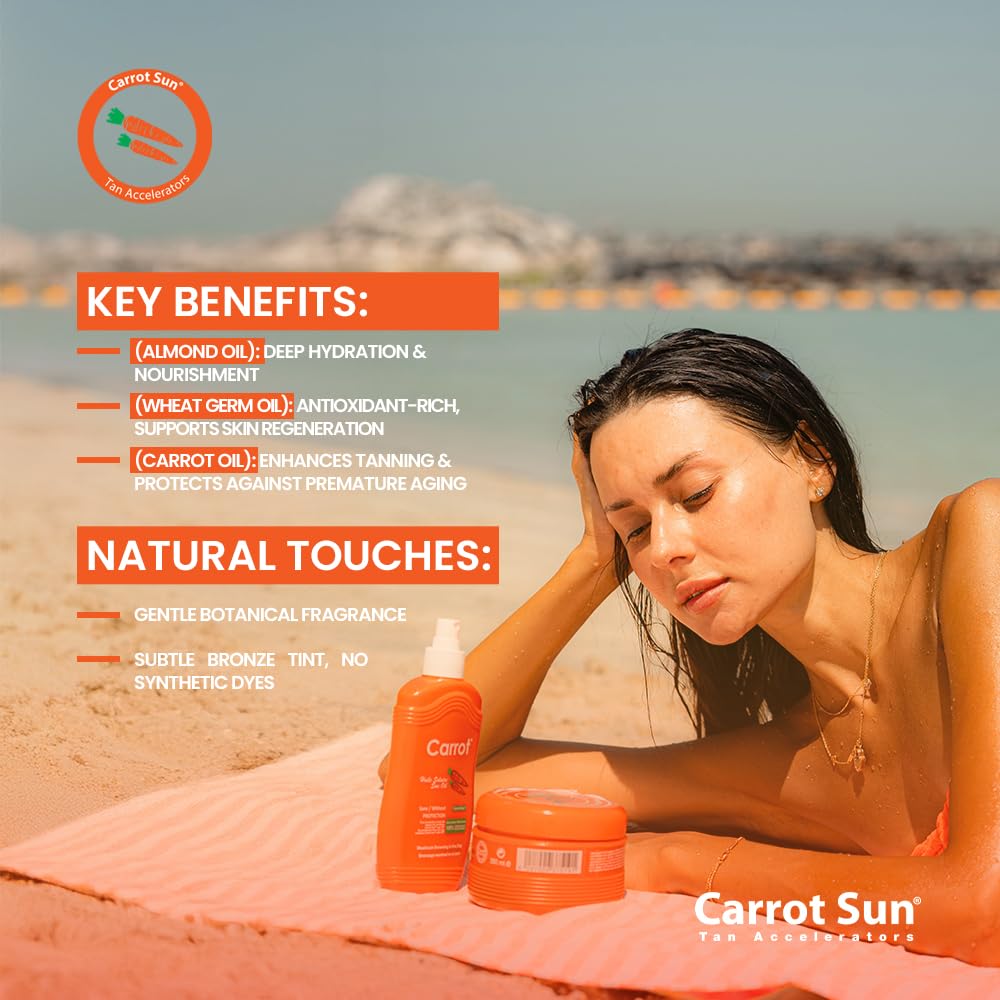 كريم التسمير Carrot Sun بنكهة البابايا مصمم لمساعدتك على الحصول على تسمير عميق ومشرق مع تغذية وحماية البشرة.