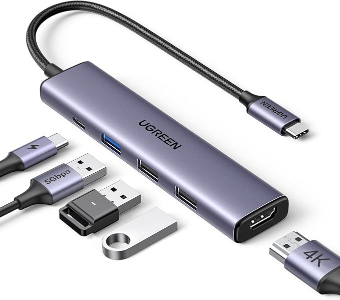 موزع USB C من ماركة يوجرين مع شحن 100 وات ومنفذ HDMI بدقة 4K