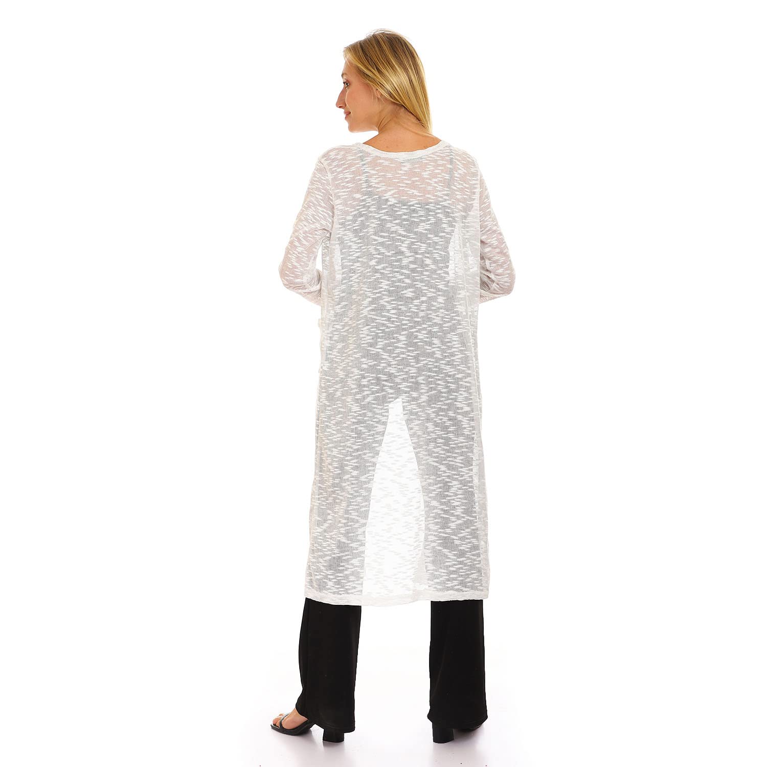 JAMILA Self Patterned Open Neckline Long Cardigan For Women,Easy to layer over tops, blouses, or dresses.