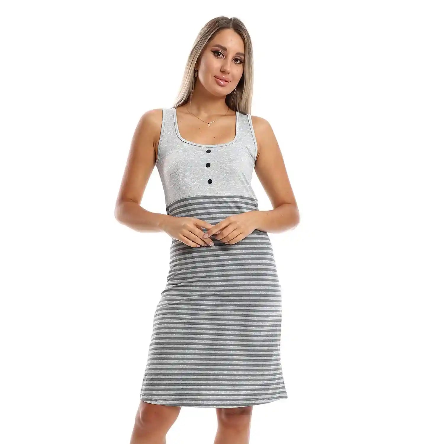 Kady slip on striped sleepshirt with front decorative buttons women