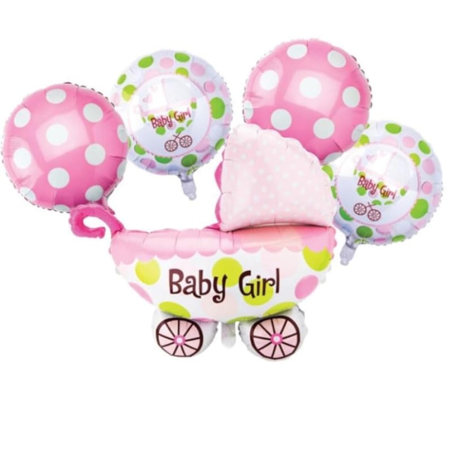 بالونات فويل على شكل سرير للأطفال وطبعة أشكال متعددة تملأ بالهواء أو الهيليوم تتضمن شفاطة‎ لسهولة التعبئة وشريط ساتان مصممة خصيصا لحفلات استقبال المولود الجديد من 5 قطع - الألوان