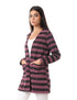 Jamila Women Striped Front Pockets Long Sleeves Open Cotton Cardigan