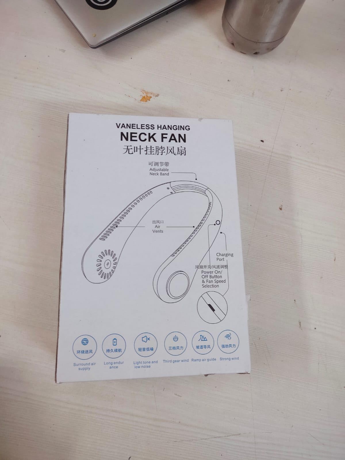 SAMISKO Portable Rechargeable Neck Fan | 9000mAh USB Charging Battery | Bladeless Neck Fan | Hand-Free Collar Fan | 3 Speed Low-Noise Motors | Neck Fan for Men Women Summer Kitchen Cooling Fan- Black