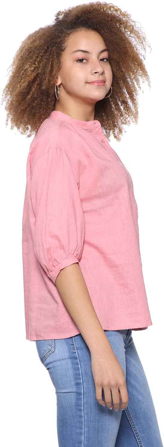 Splash Basic Mandarin Collar Front Button Three Quarter Sleeves Blouses for Women - Safqqa Egypt