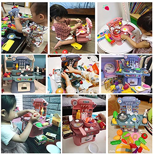 HaiLeTao Kitchen Toys Imitated Chef Light Music Pretend Cooking Food Play Dinnerware Set Safe Cute Children Girl Toy Gift Fun Game Toy Kitchen Sink with Running Water and Electronic Induction Stove