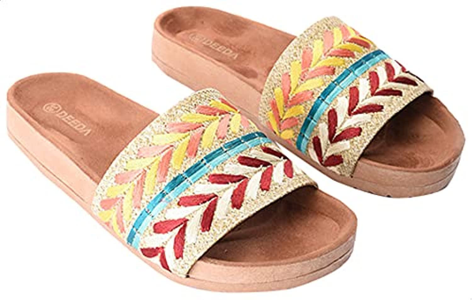 Deeda Faux-Leather Embroidery Detail Slide Slippers for Women - - Safqqa Egypt