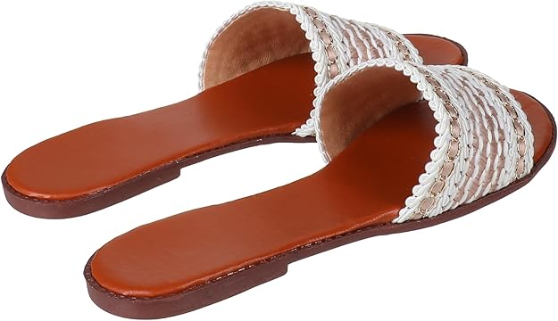 SWAY Women Slippers White Casual Comfort Slip-On Slippers
