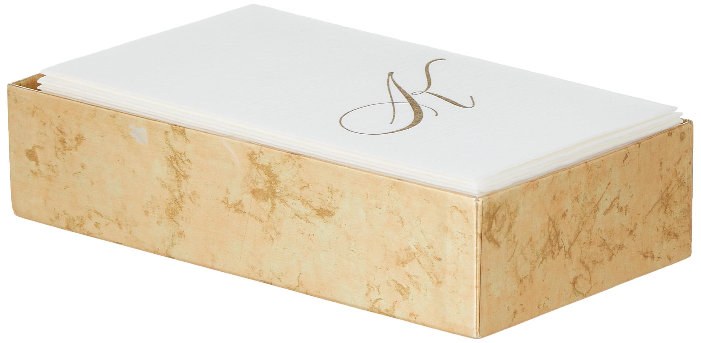 Caspari " Signature Gold Initial K Paper Linen Guest Towels, White Pearl, Pack of 24