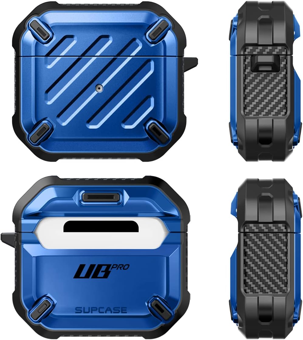 جراب Supcase Unicorn Beetle Pro Series مصممة لـ AirPods 3 (2021)، جراب واقي قوي للجسم بالكامل مع مشبك كارابيني لـ AirPods الجيل الثالث (أزرق)