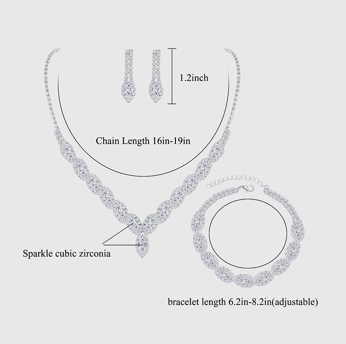 طقم مجوهرات نسائي من واي سول – عقد وأقراط مرصعة بفصوص CZ لليالي السهرة والزفاف