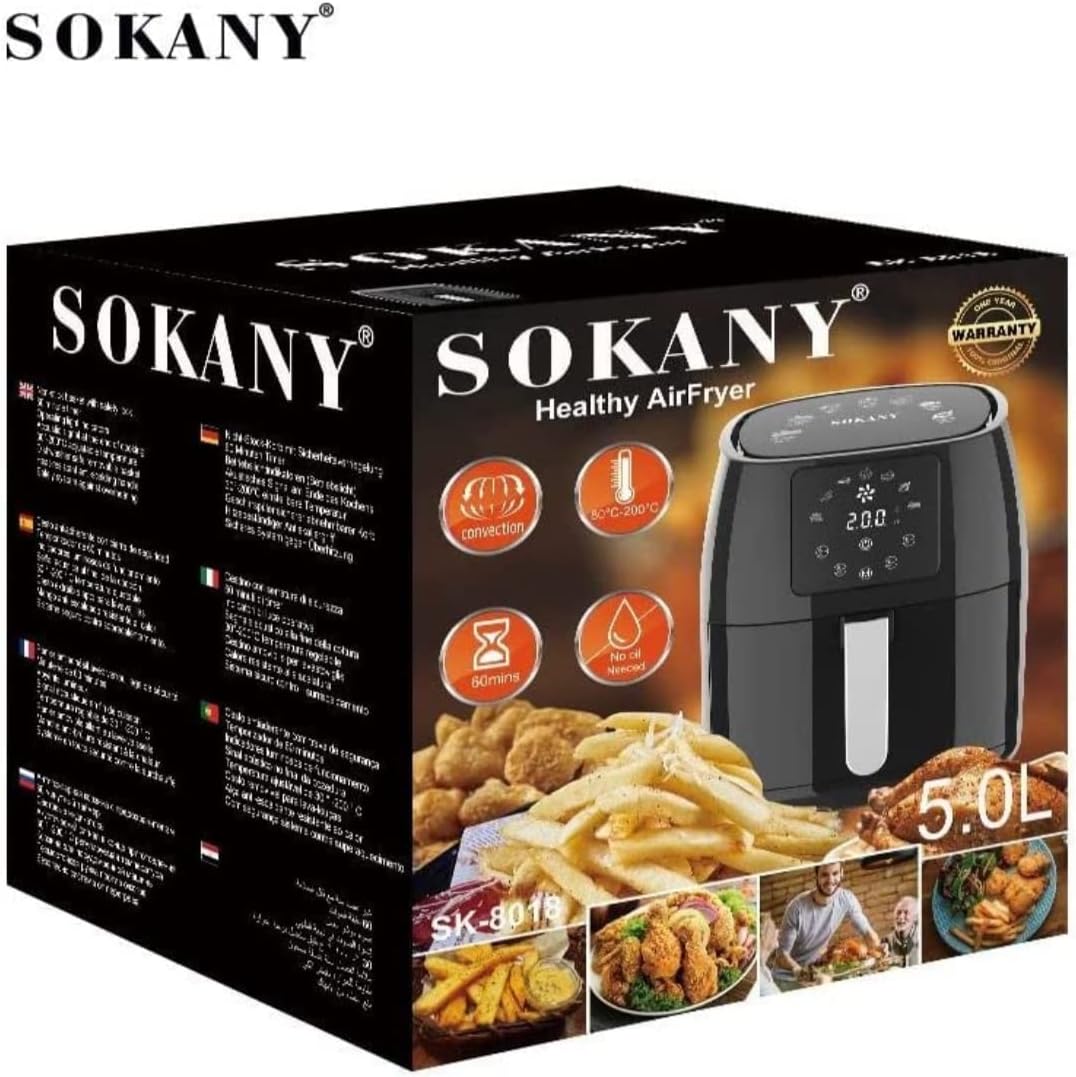 Sokany healthy air fryer Sk-8018 dishwasher safe removable basket heat resistant operating light indicators safety lock 1400w - 220v supply voltage and 50hz-Have Scratches