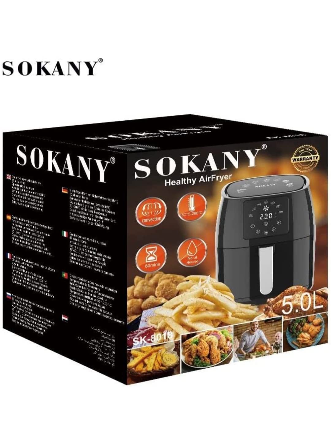 Sokany healthy air fryer Sk-8018 dishwasher safe removable basket heat resistant operating light indicators safety lock 1400w - 220v supply voltage and 50hz-Have Scratches