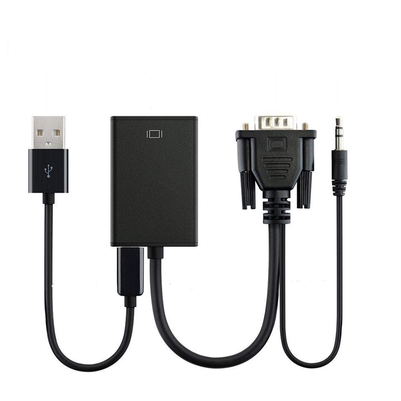 محول كيبل فيديو VGA ذكر الى HDMI 1080P HD وصوت تلفزيون AV HDTV اسود