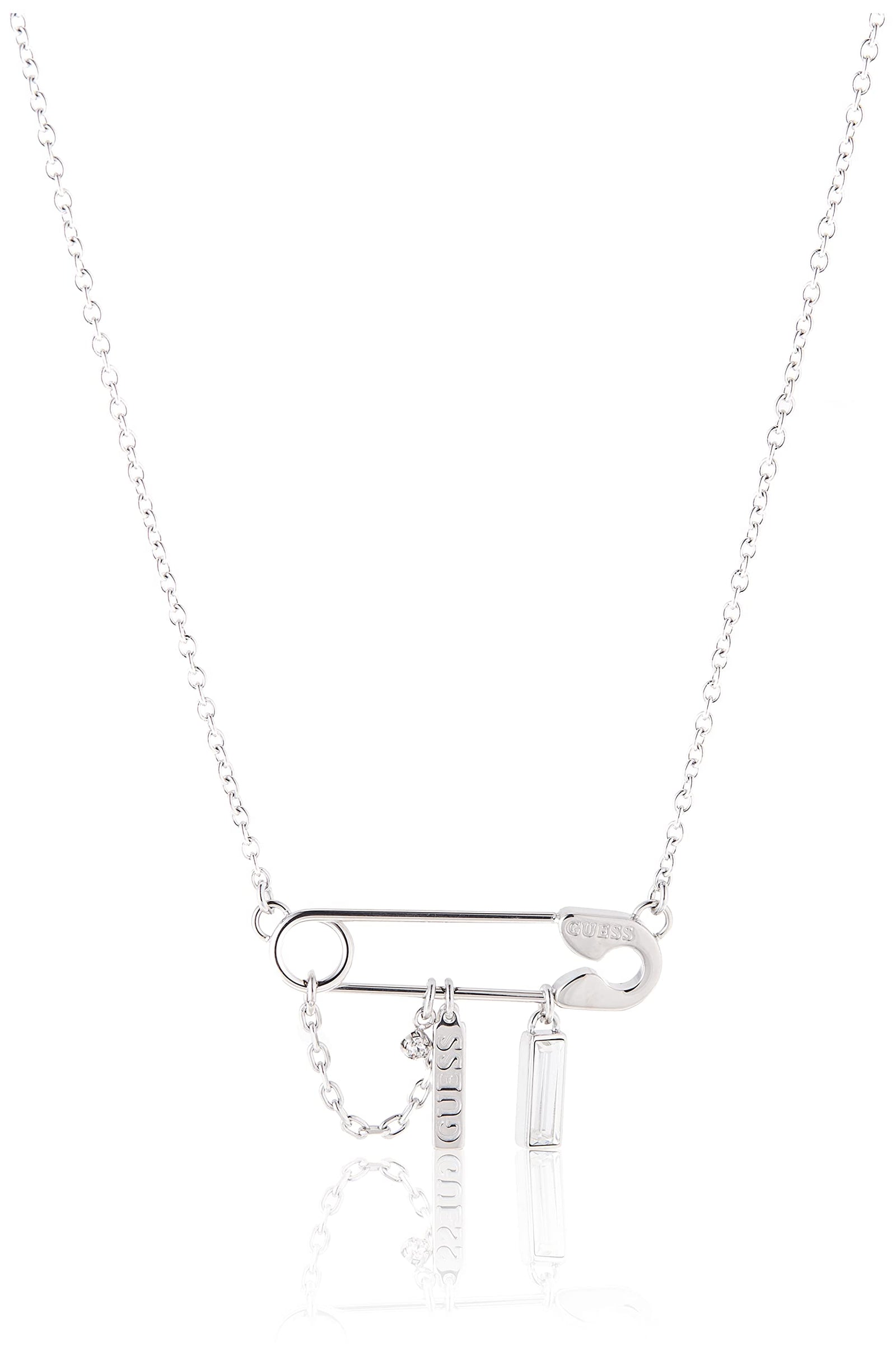 Guess Stainless Steel Zircon Embellished Pin Shaped Station Necklace