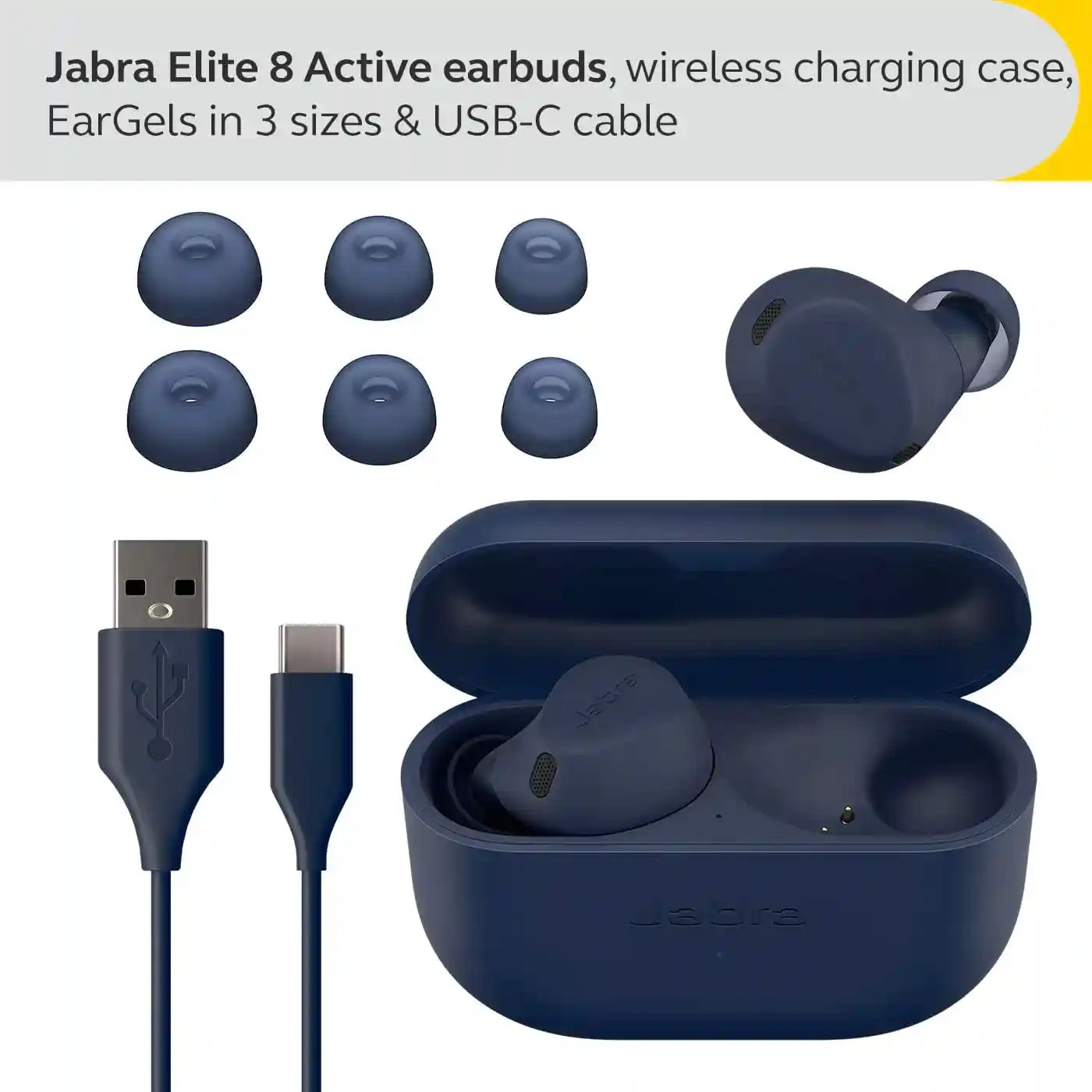 Jabra Elite 8 Active True Wireless Earbuds – Bluetooth Sports Earbuds with Secure in-Ear Fit for All-Day Comfort - Military Grade Durability, Active Noise Cancellation, Dolby Surround Sound - Navy