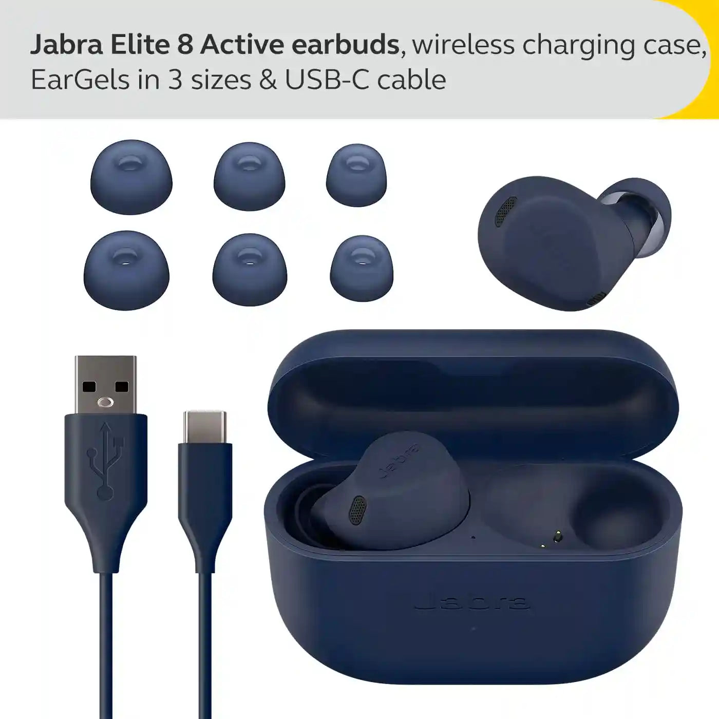 Jabra Elite 8 Active True Wireless Earbuds – Bluetooth Sports Earbuds with Secure in-Ear Fit for All-Day Comfort - Military Grade Durability, Active Noise Cancellation, Dolby Surround Sound - Navy