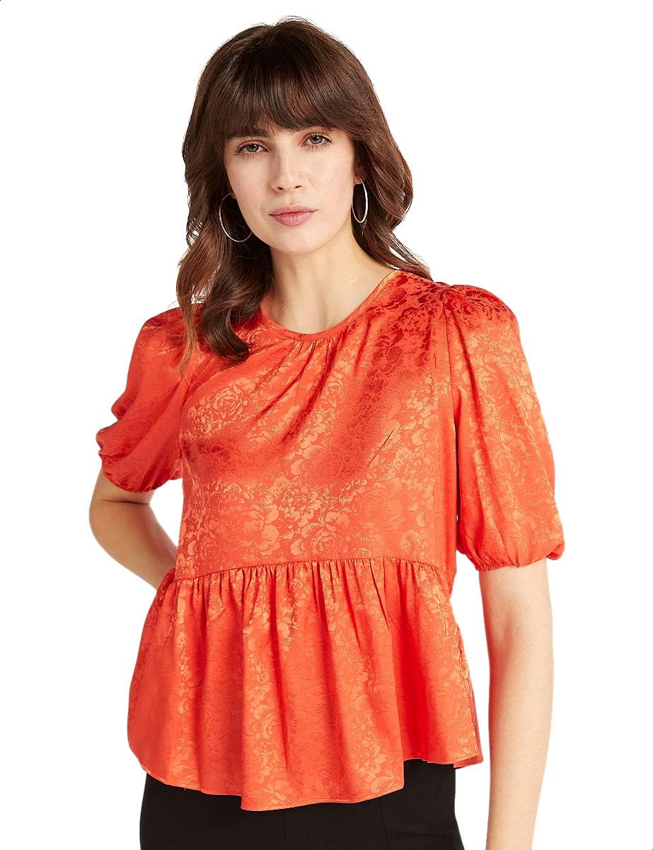 2Xtremz Floral-Pattern Puff Sleeves Peplum Top for Women