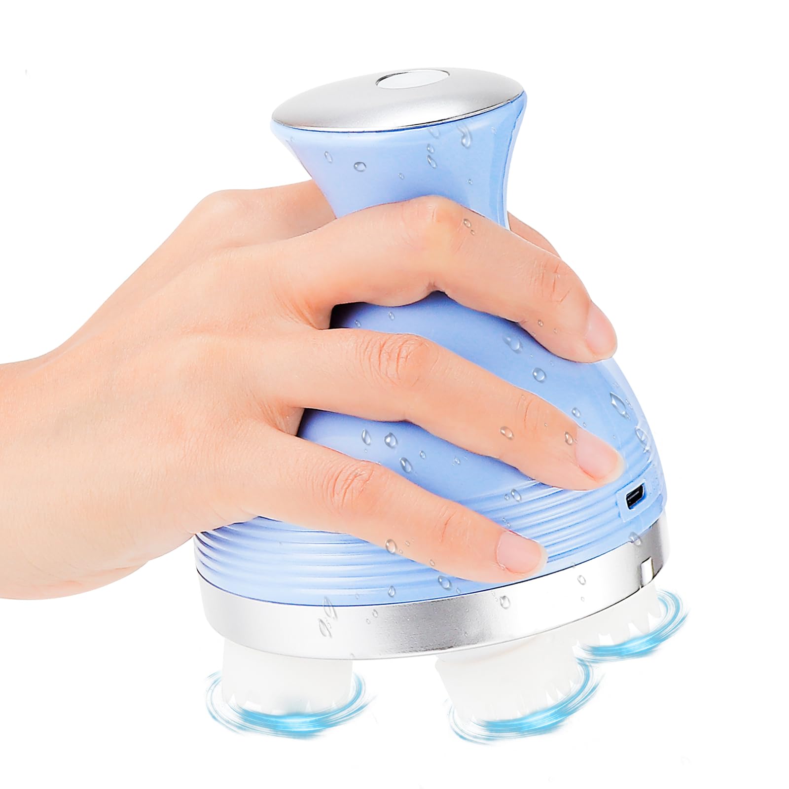 LIARTY Electric Scalp Massager, Portable Rechargeable Head Massager with 4 Removable Massage Claws, Waterproof Handheld Hair Scalp Scratcher Massage for Neck Shoulder Body, Blue