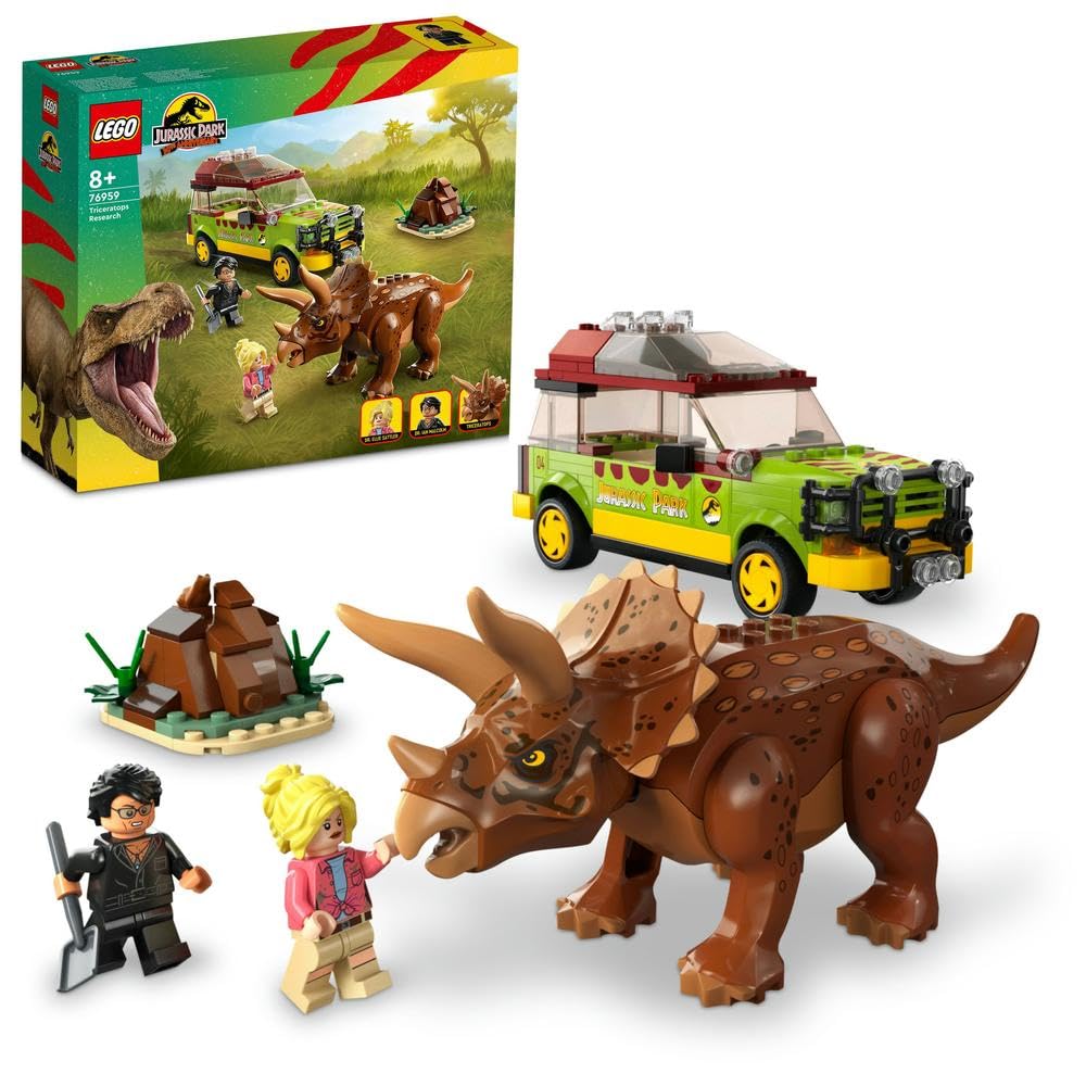 لعبة LEGO Jurassic Park Triceratops Research – مجموعة ديناصور ترايسيراتوبس مع سيارة Ford Explorer – إصدار الذكرى الـ30 للأطفال 8 سنوات+