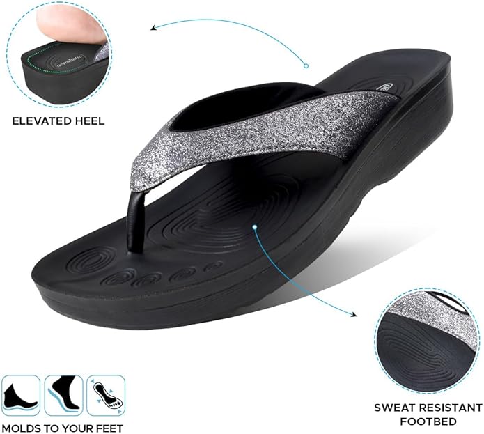 AEROTHOTIC Women Slippers Black Comfortable Everyday Slip-On
