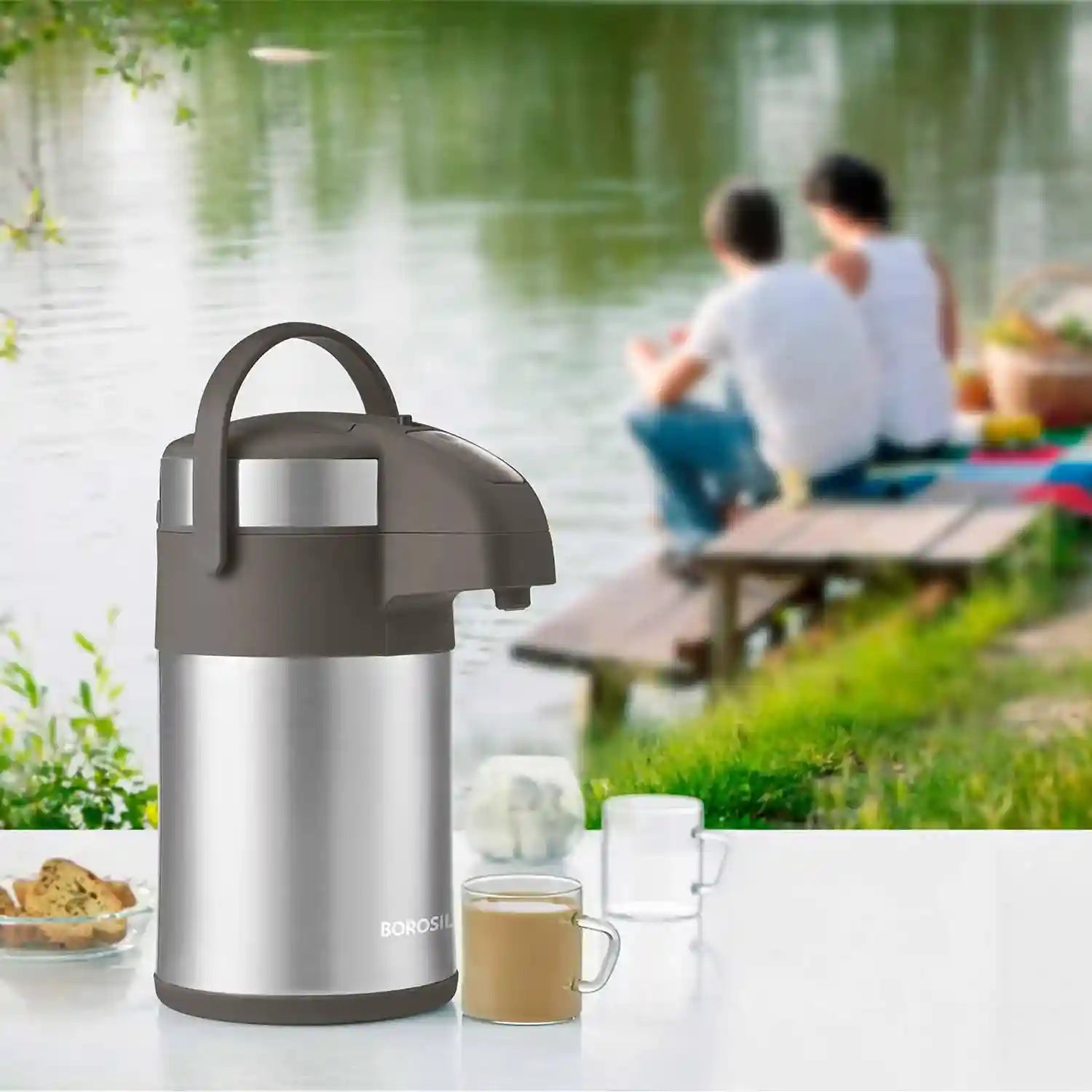 BOROSIL AIRPOT FLASK WITH PUMP |VACUUM INSULATED DOUBLE WALL STAINLESS STEEL TEA POT | COFFEE POT | THERMOS | FLASK | CARAFE 3 LITER - Safqqa Egypt
