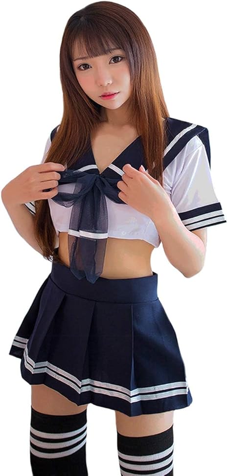 Lucky2Buy Women School Girl Mini Outfit Costume Navy Blue with Stockings – Safqqa Egypt