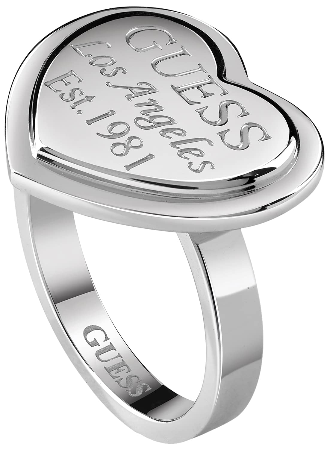 Guess UBR28006-56 Stainless Steel Engraved Heart-Shape Ring for Women - Silver