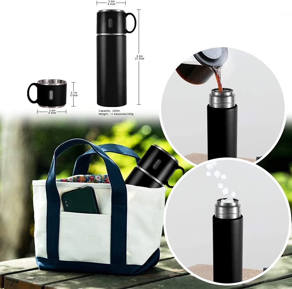DEVICE OF URBAN INFOTECH Vacuum Insulated Flask Water Bottle, Double Wall Stainless Steel Thermal Bottle with Lid 3 Cup for Hot & Cold Water, Coffee Travel Thermos for Office & Outdoor (Black)- Damage Box - Have Scratches
