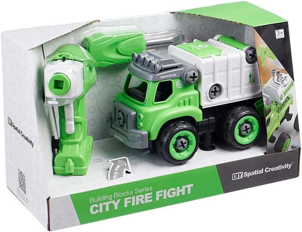 DIY Spatial Creativity City Fire Fight Garbage Truck Building Blocks with Remote Control for Kids