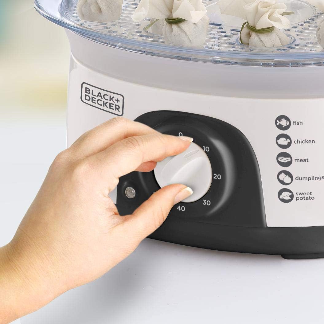 Black & Decker 3 Tier Food Steamer, Hs6000-B5, White,10 Liters, Plastic Material - Used/Have Minor Scratches