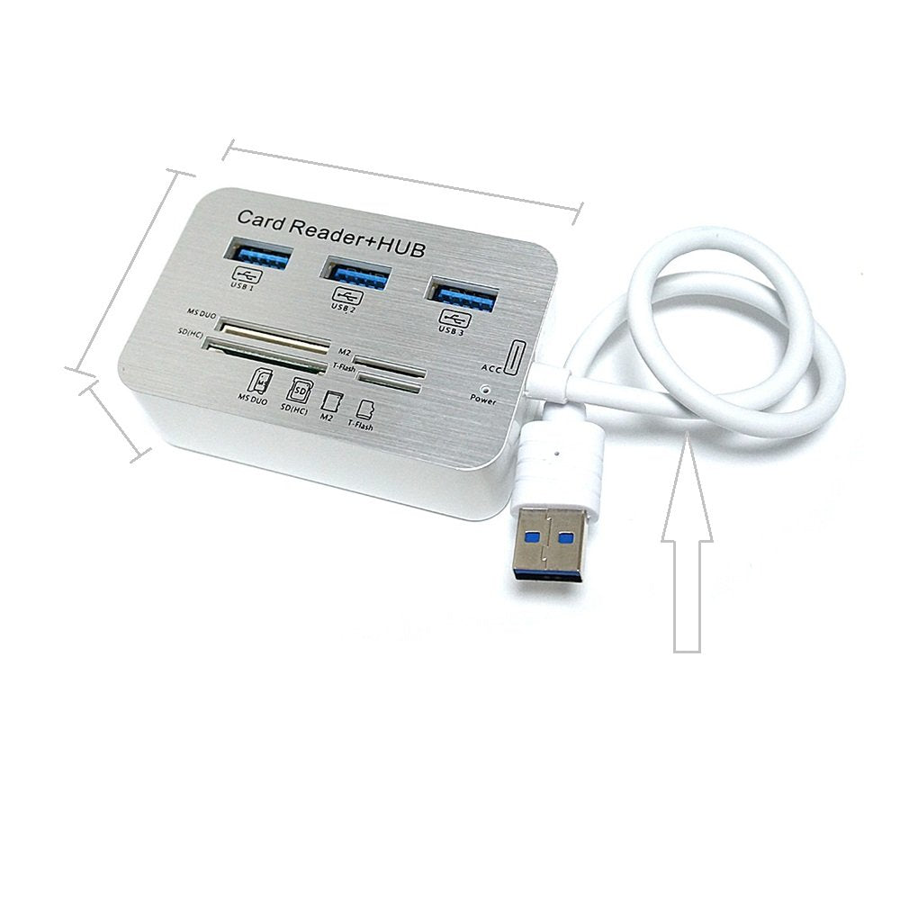 ERCRYSTO USB3.0 Card Reader and 3 Ports USB Hub, High Speed External Memory Card Reader (MS, Micro SD,SD/MMC,M2,TF Card)