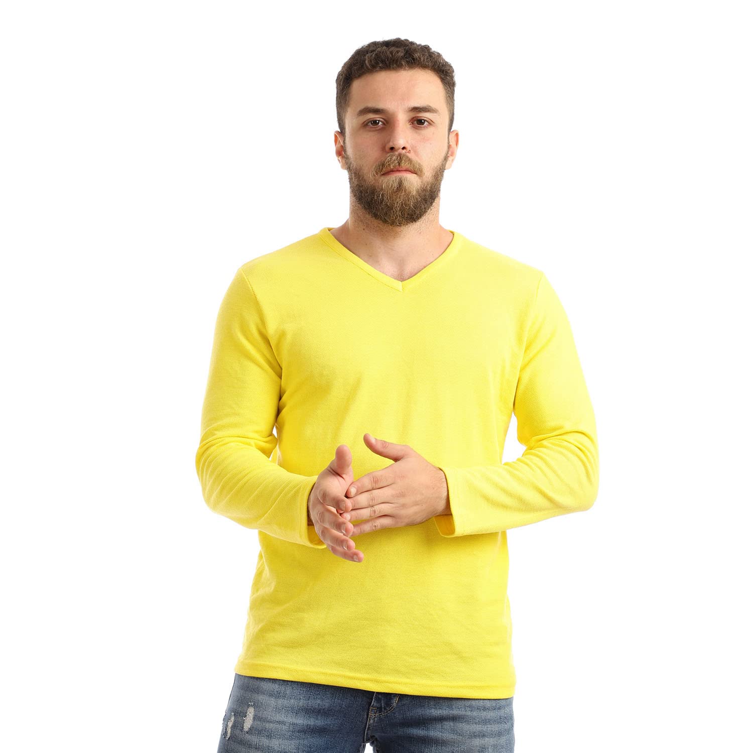 Off Cliff Men’s Plain V-Neck Long Sleeve Casual T-Shirt