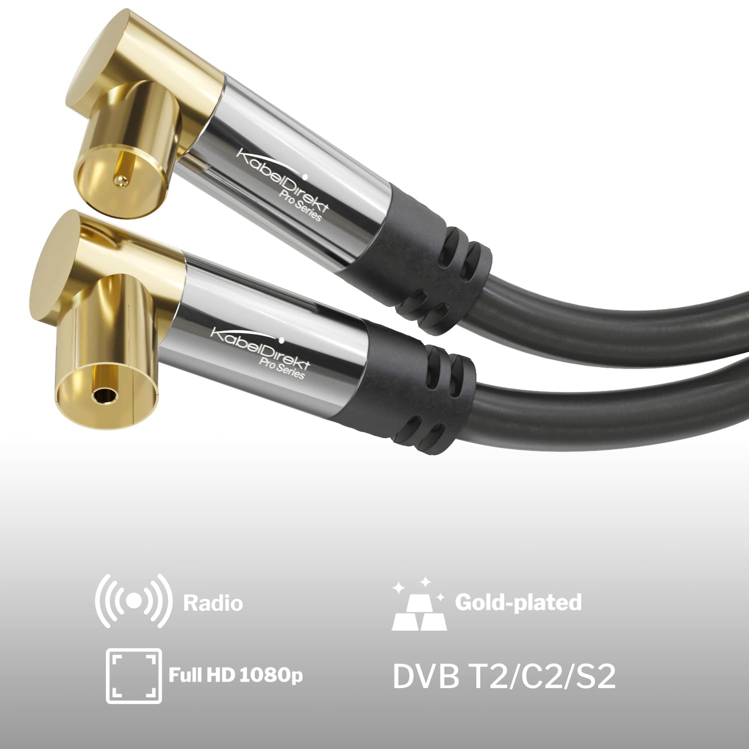 KabelDirekt 188 7.5m Coaxial Aerial/Antenna Cable with angle 90 Â° (Male to Female, 75 Ohm, for TV, HDTV, radio, DVB-T2, DVB-C, DVB-S) PRO Series black